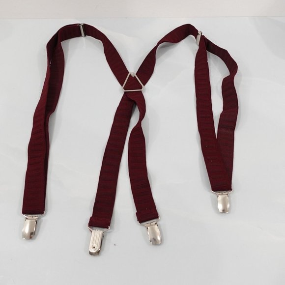 Suspender Mens Red Clip On X Back Adjustable Strap Stretch Classic Cabernet - Picture 1 of 7